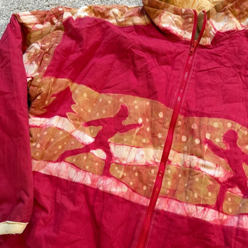 Vintage 1996 Babes in the Woods Ski Jacket Red Batik Graphic Full Zip Mens XL